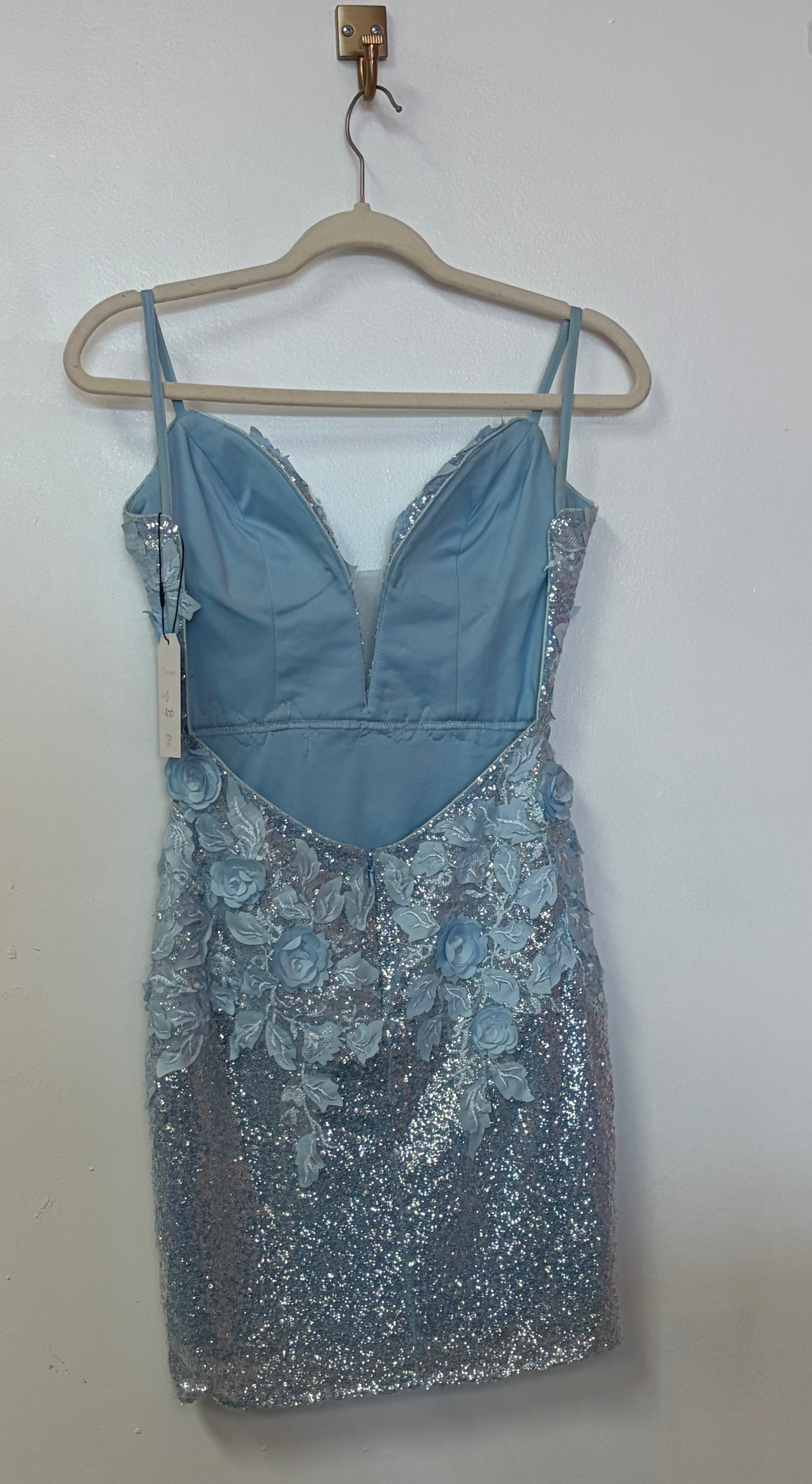 Jovani Light Blue 3D Floral Sequin Cocktail Dress