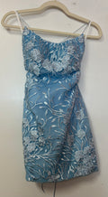 Zapaka Blue Floral Lace-Up Mini Dress