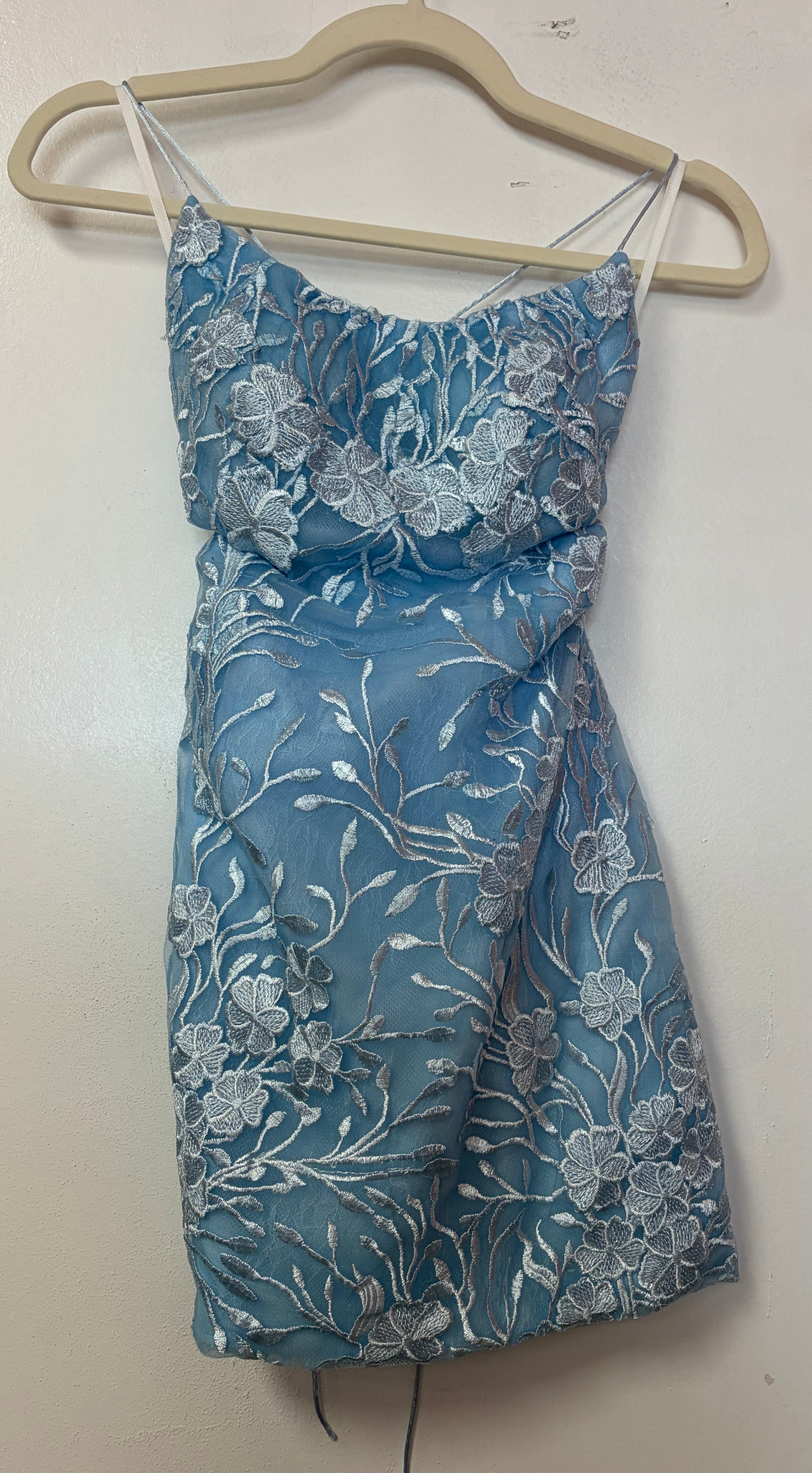Zapaka Blue Floral Lace-Up Mini Dress