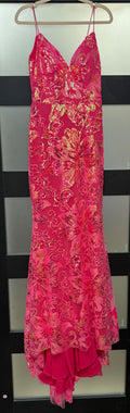 Camille La Vie Hot Pink Sequin Floral Formal Gown