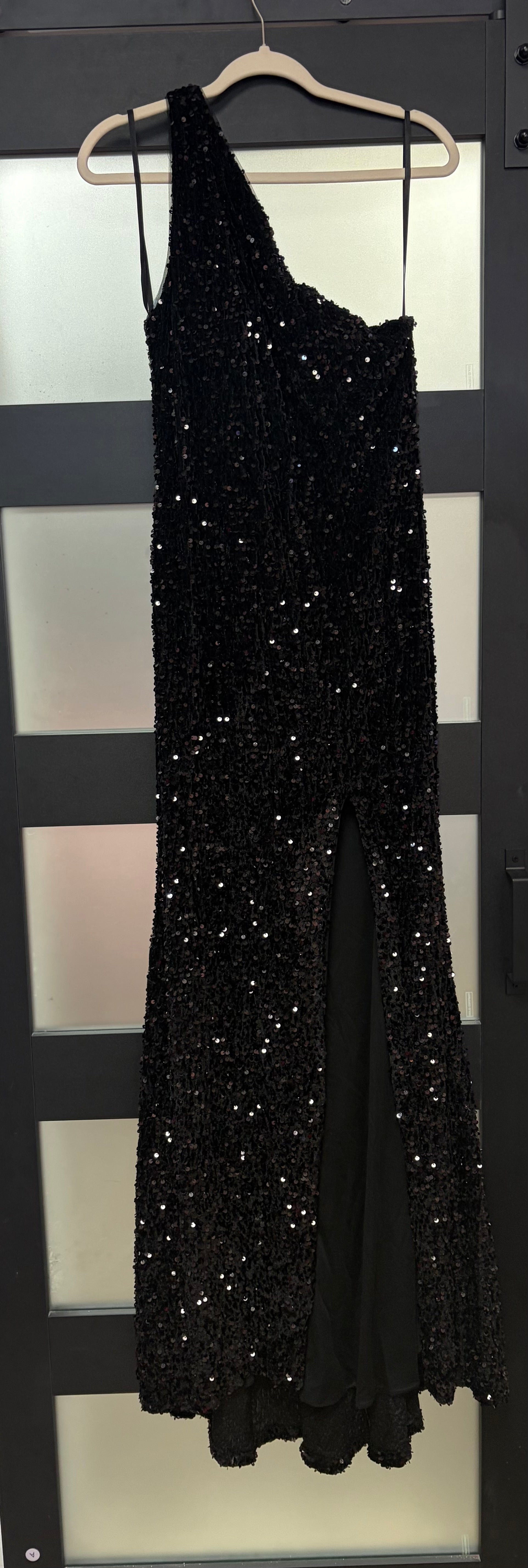Black One-Shoulder Sequin Formal Gown