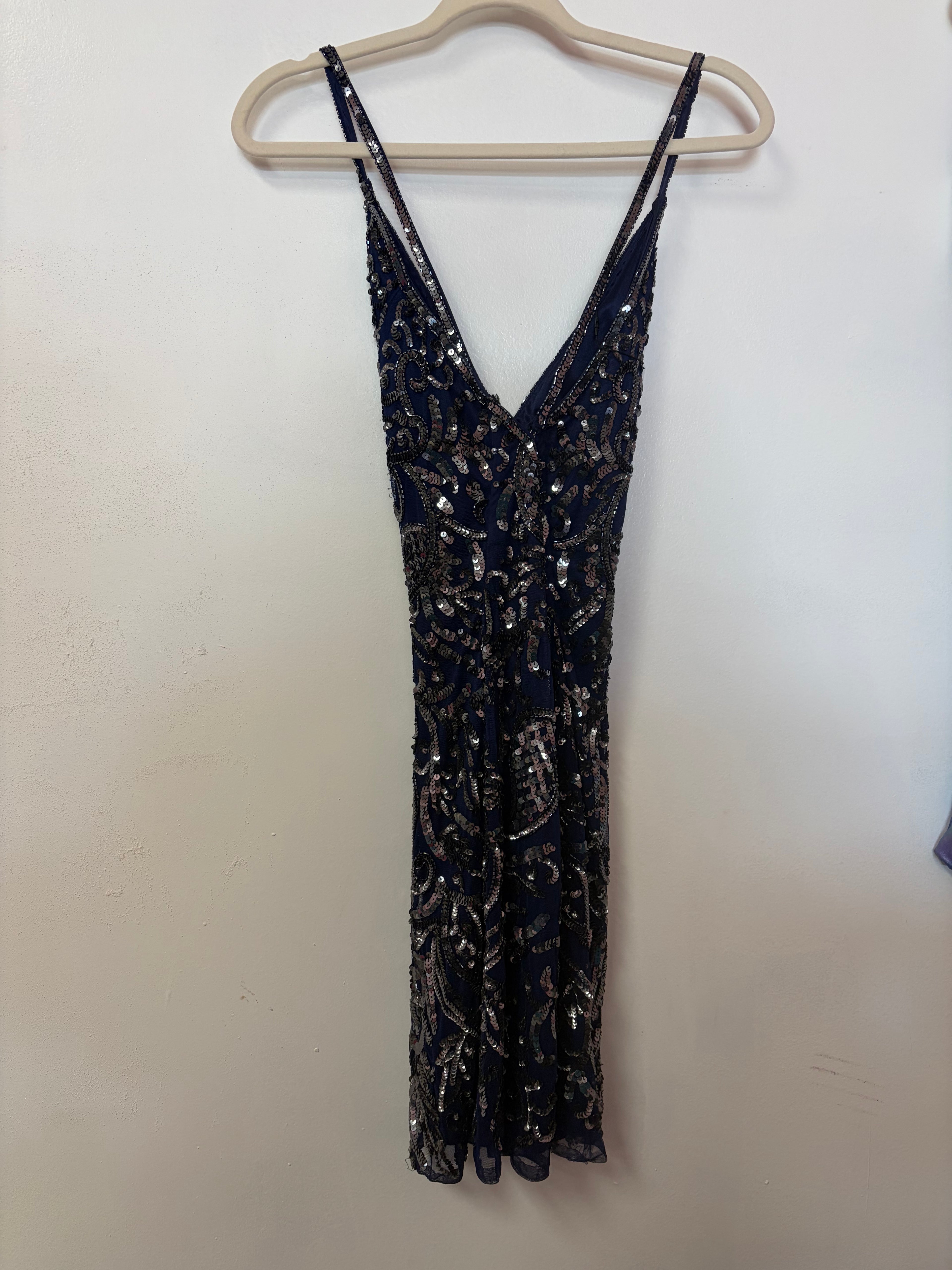 Navy Beaded Cocktail Dress with Art Deco Inspired Sequin