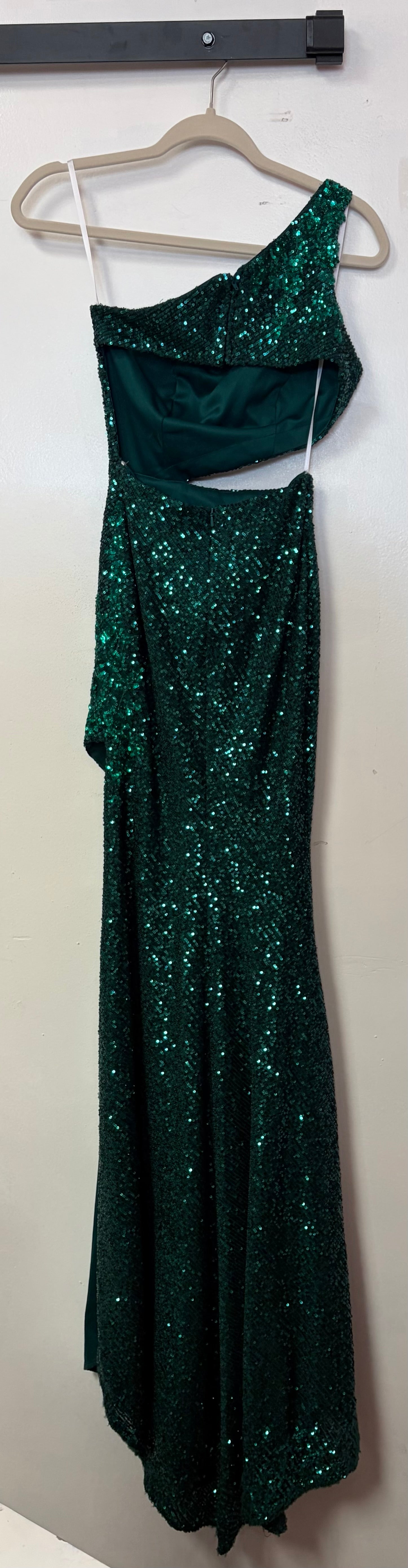 Amarra 88549 Emerald Sequin One-Shoulder Cutout Prom Gown