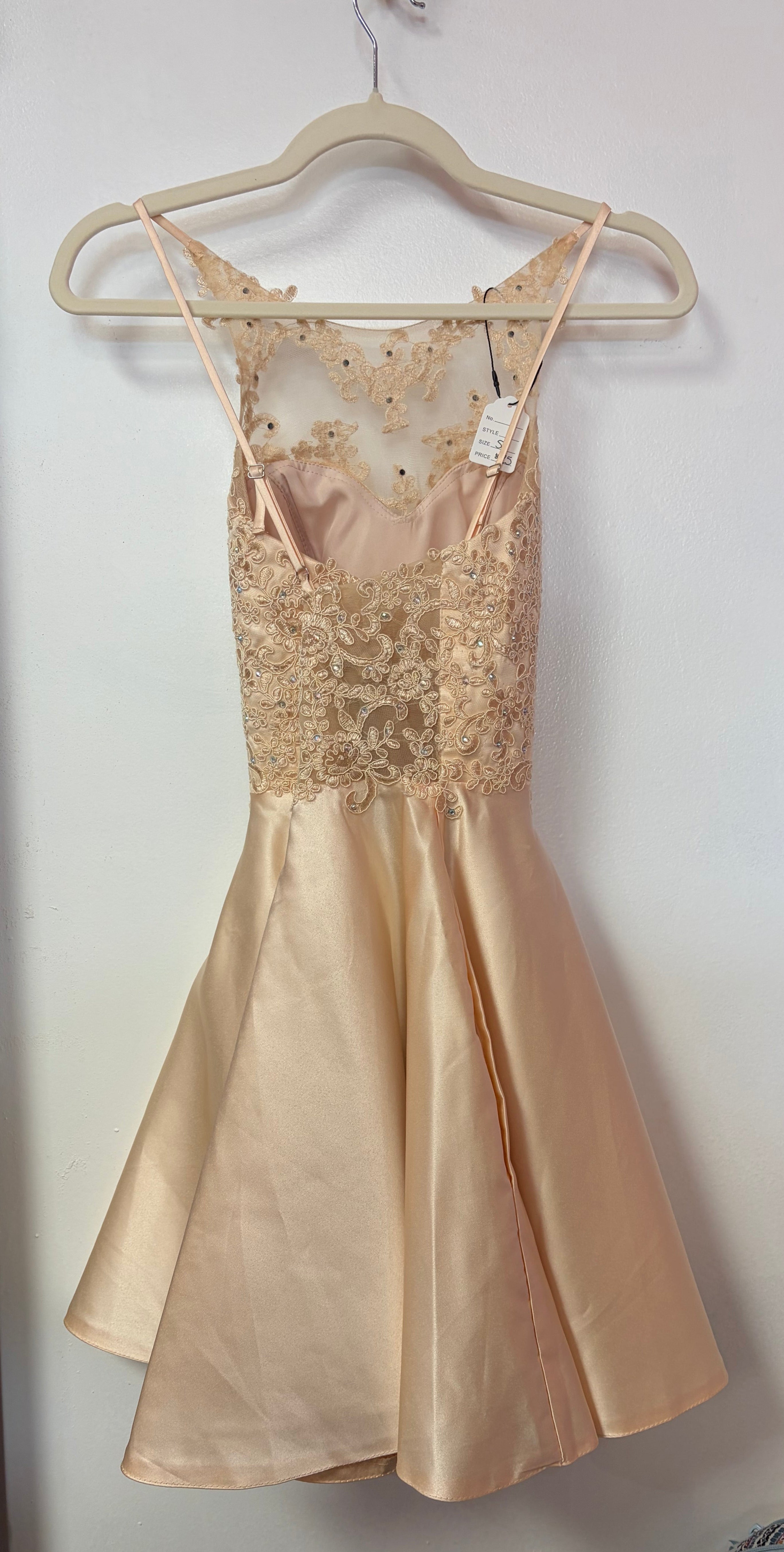 Champagne Lace Illusion Fit & Flare Homecoming Dress