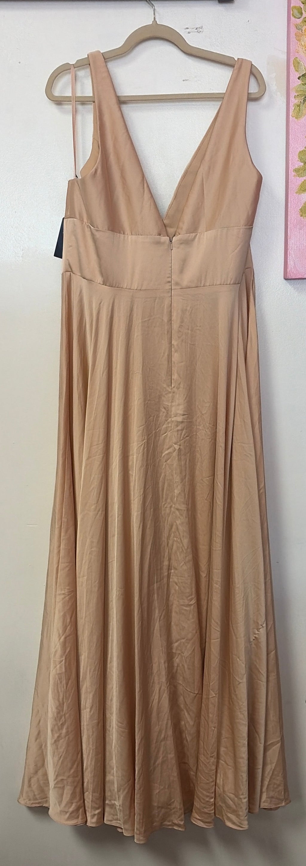 Cinderella Divine 7469 Nude Satin Plunge-Neck A-Line Gown