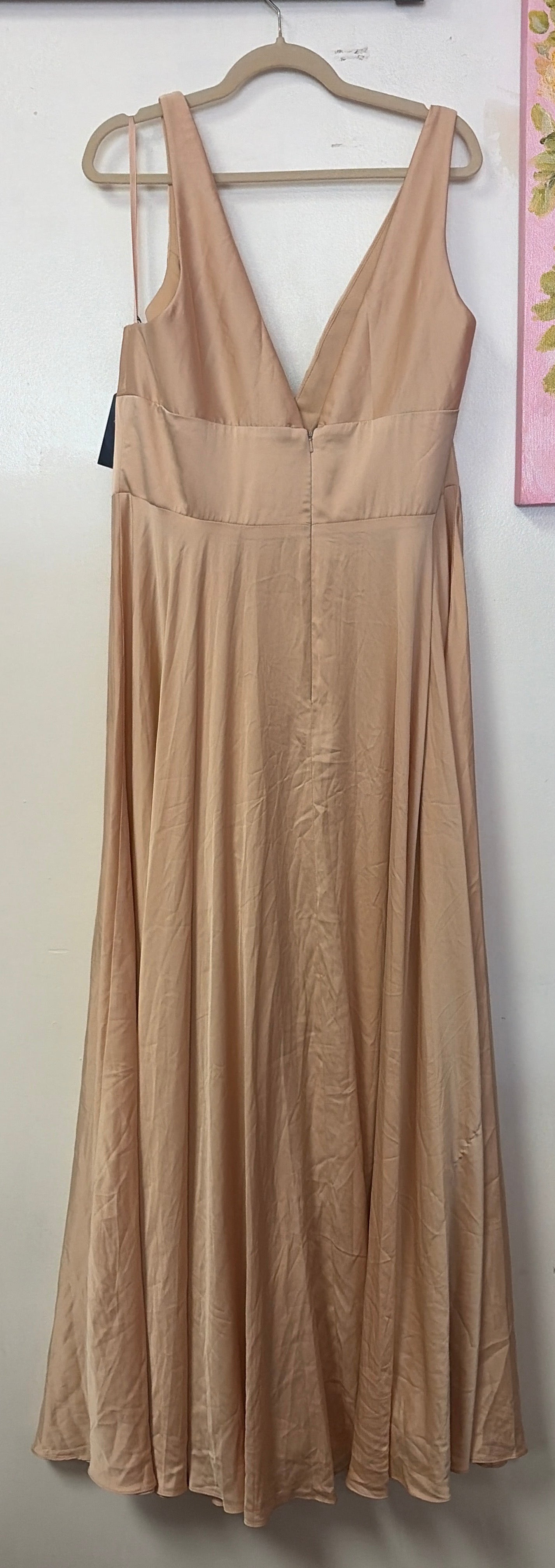 Cinderella Divine 7469 Nude Satin Plunge-Neck A-Line Gown