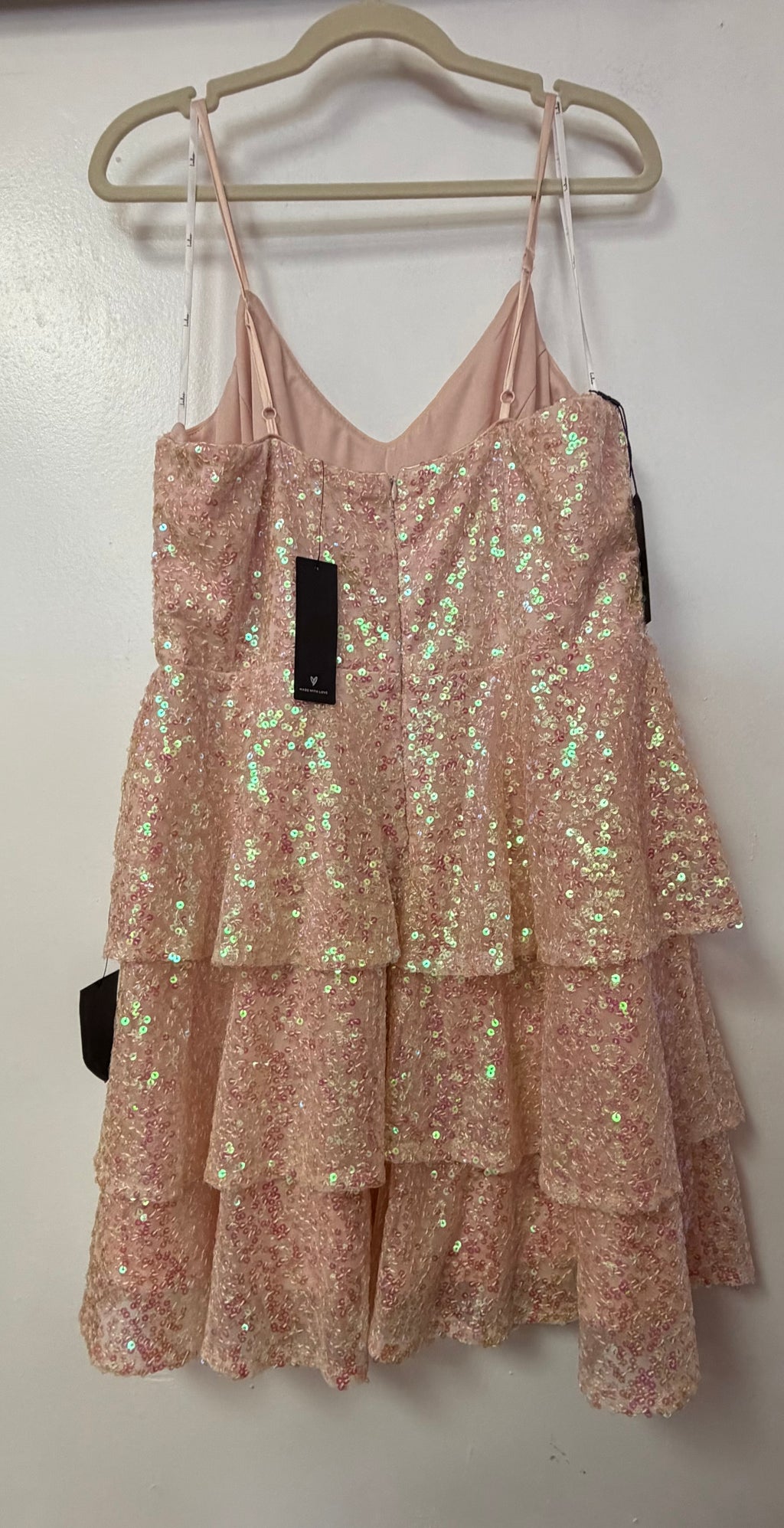 Lulus Blush Iridescent Sequin Tiered Fit & Flare Homecoming Dress