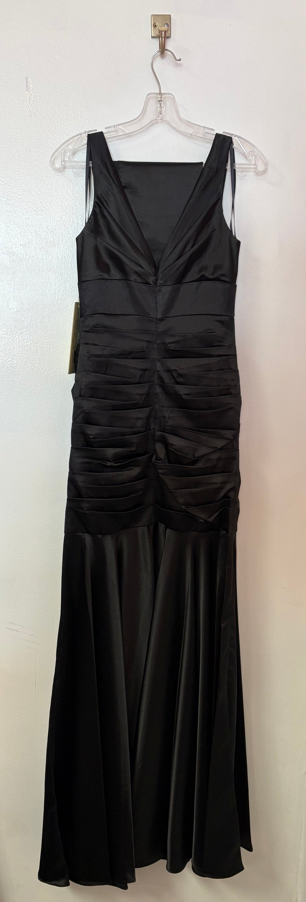 Chicas CH1087 Black Ruched Satin Mermaid Formal Gown with Floral Appliqué Detail