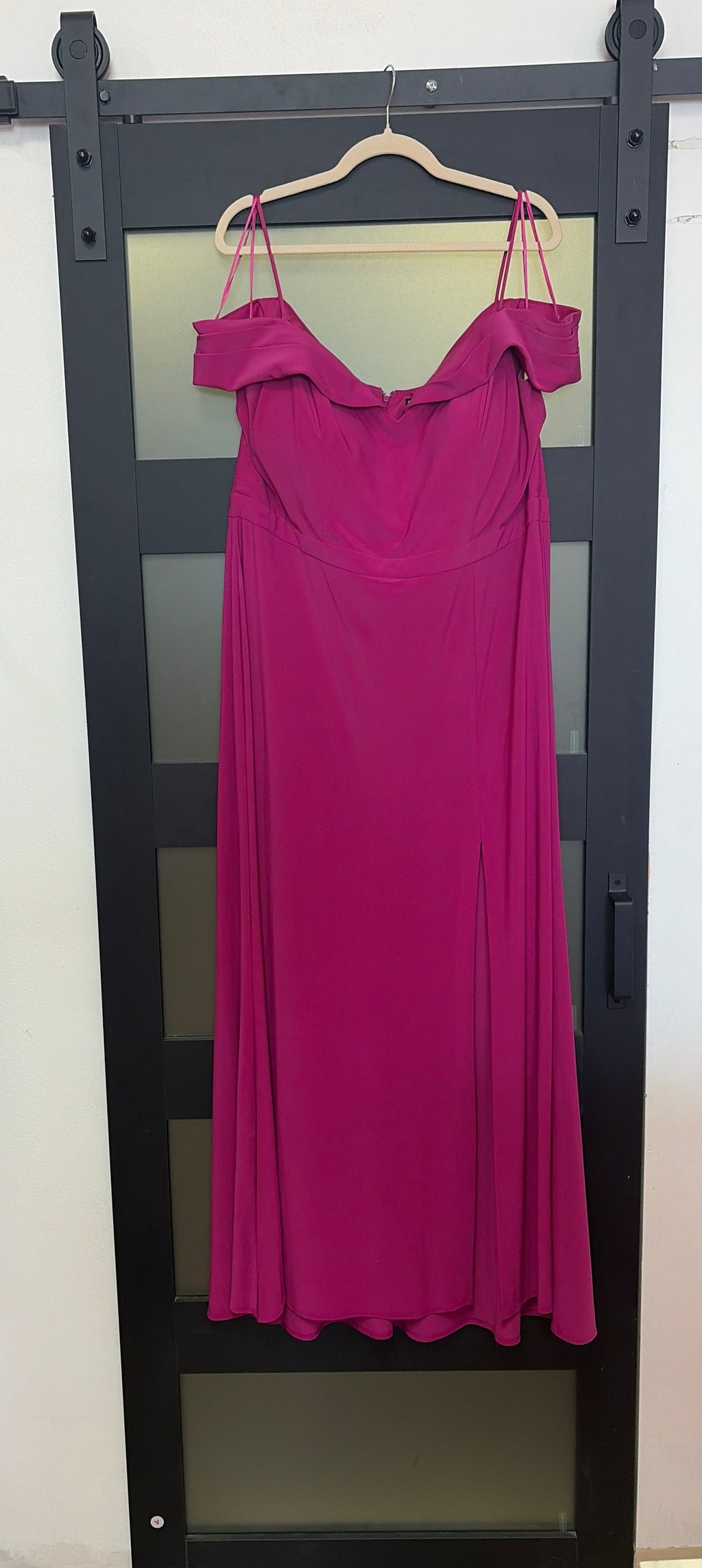 Morgan and Co Fuschia off shoulder gown