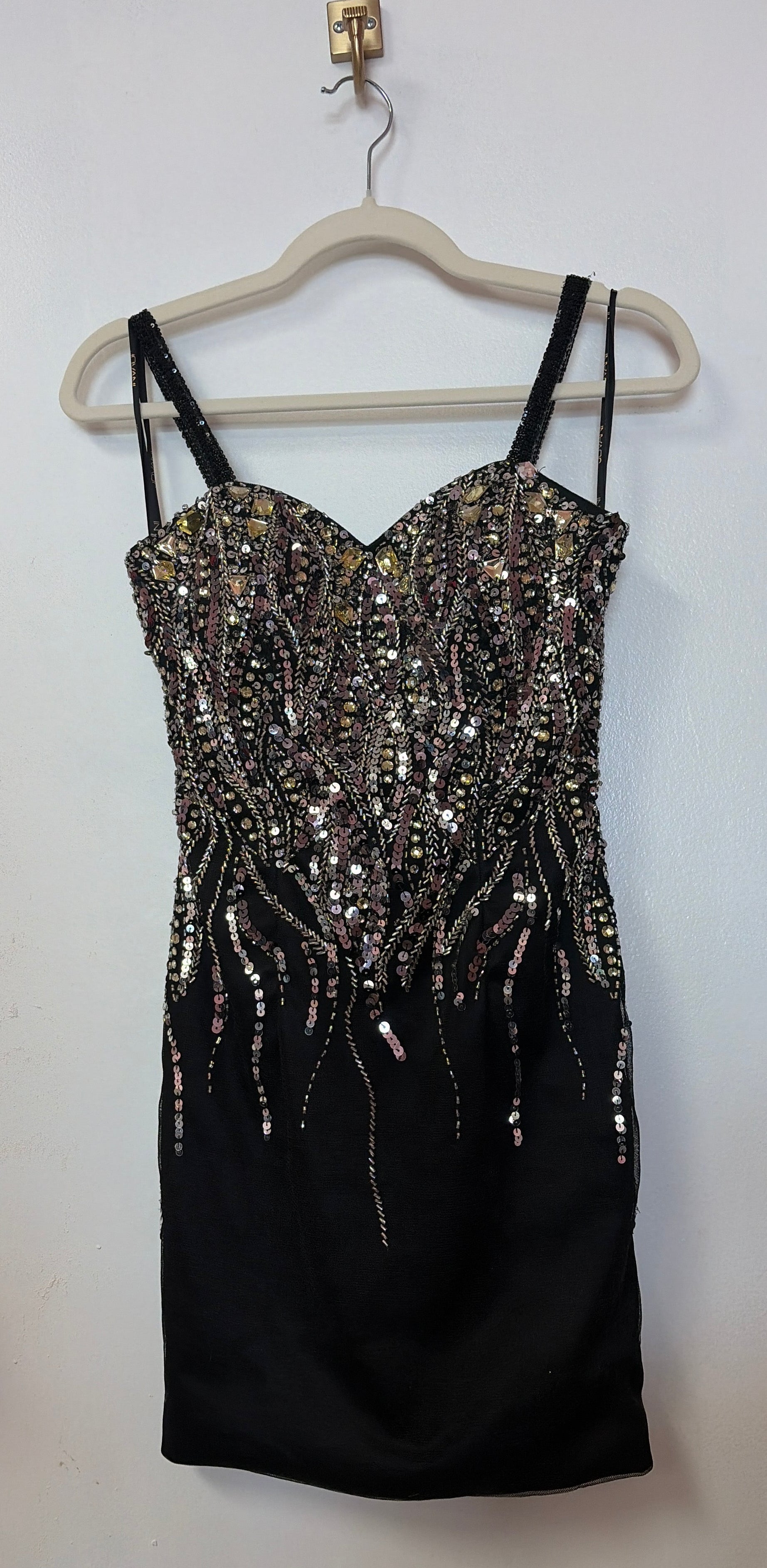 Jovani Black Beaded Bustier Cocktail Dress