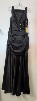 Chicas CH1087 Black Ruched Satin Mermaid Formal Dress with Floral Appliqué Detail