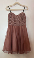 City Triangles Blush Lace Bodice Homecoming Dress with Shimmer Tulle Skirt