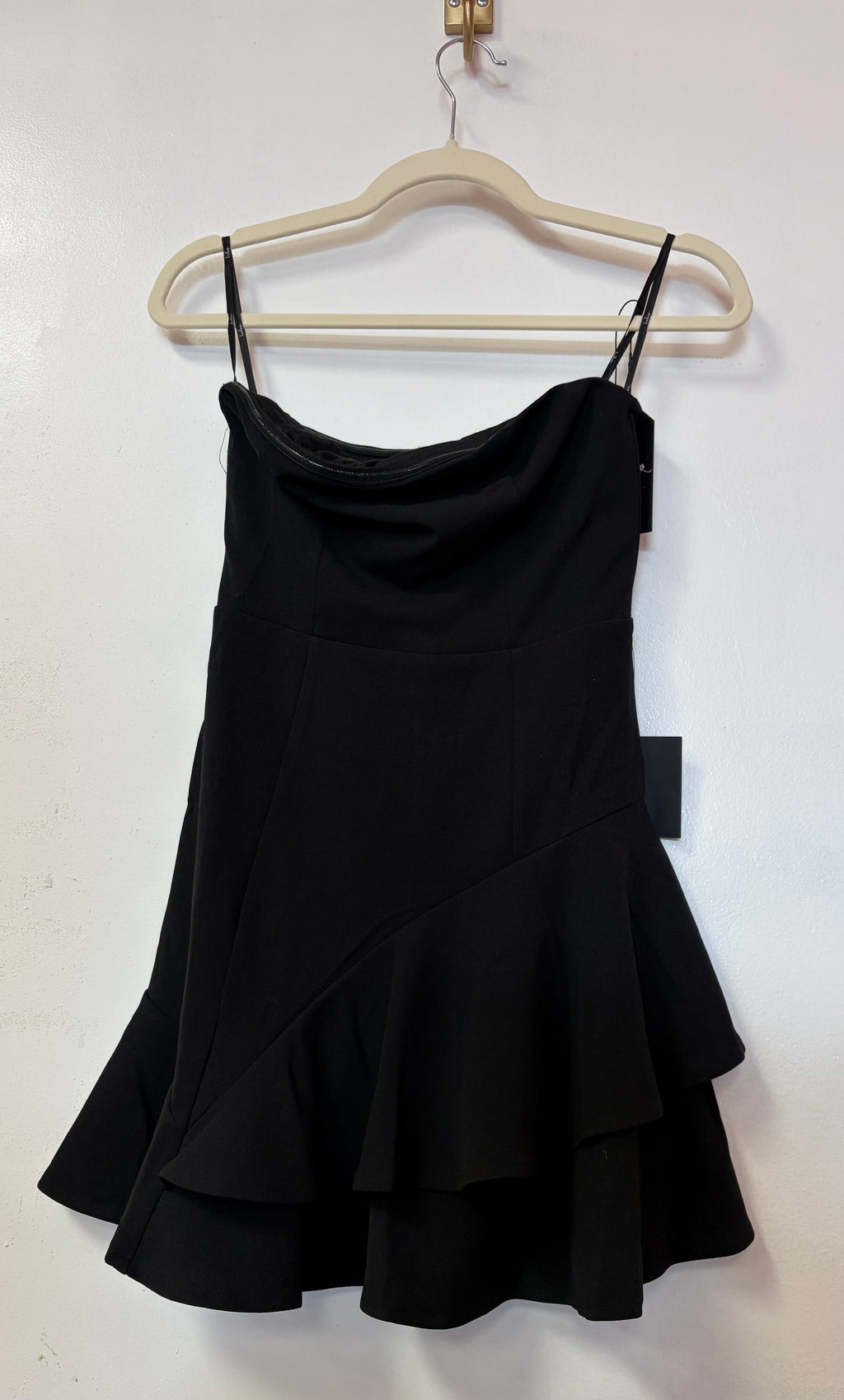 Lulus Black Strapless Tiered Ruffle Mini Dress with Flounce Hem