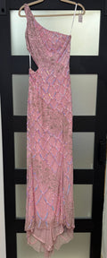Primavera 3729 Blush Pink One-Shoulder Sequin Gown with Side Cutout