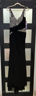 LaDivine CDS562 Black Draped Formal Gown with Embellishdd Bodice