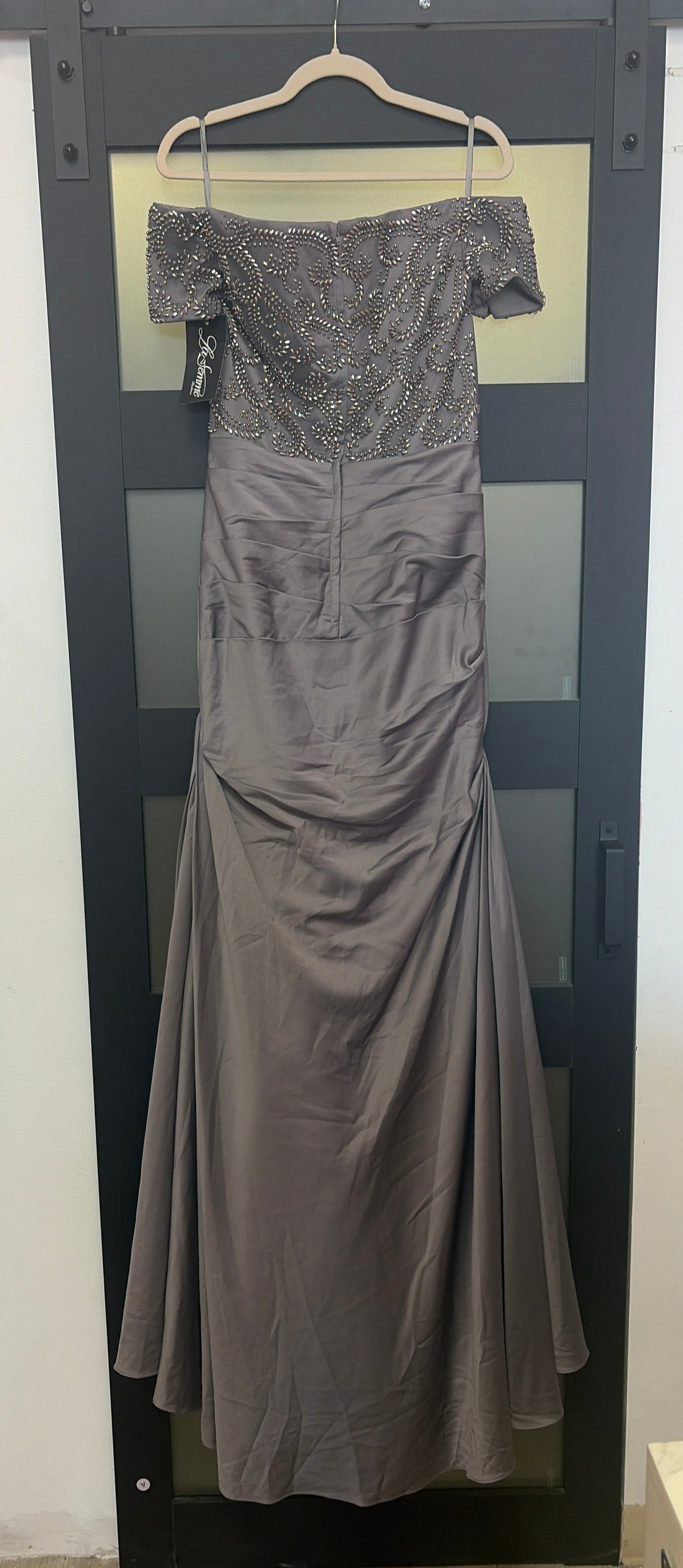 Silver off the shoulder La Femme style no. 25996