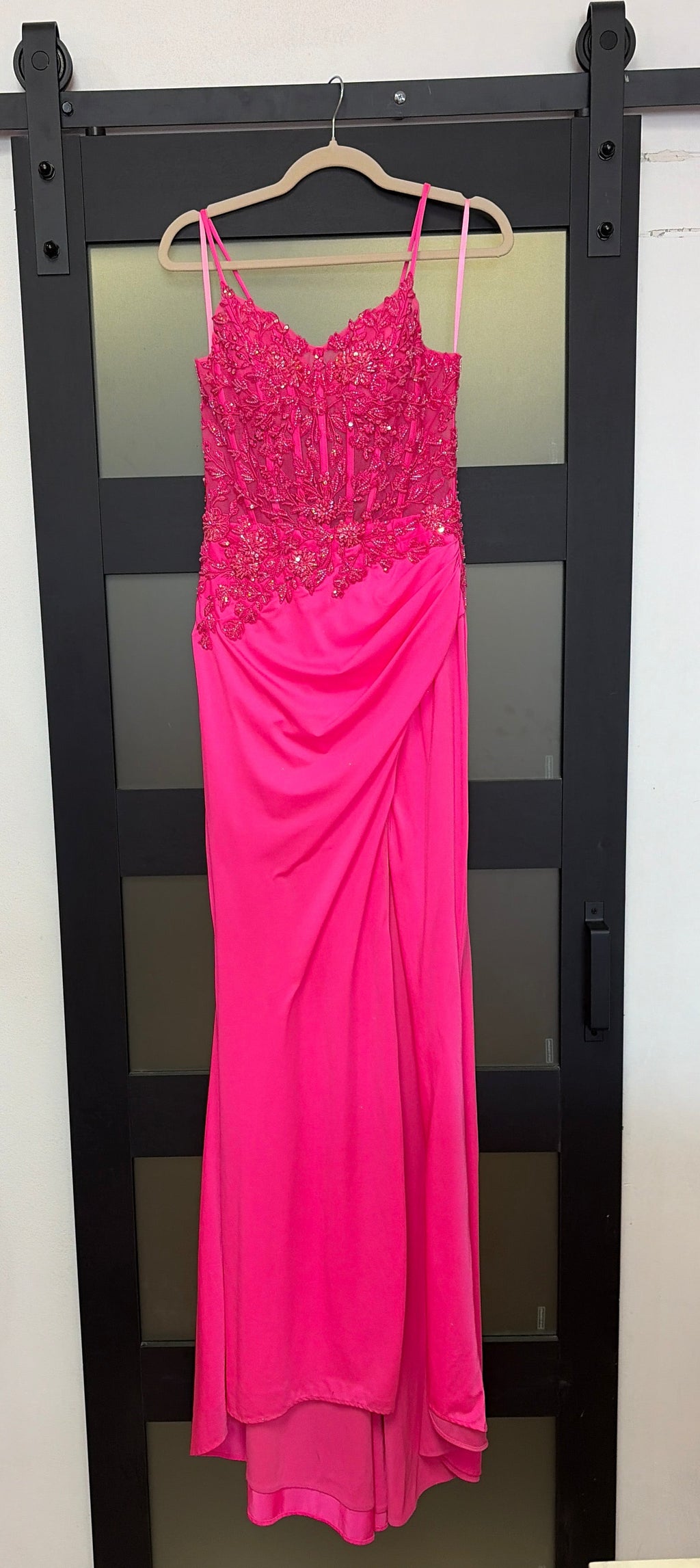 NOX ANABEL Style #H1670 Hot Pink Beaded Corset Draped Formal Gown