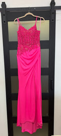 NOX ANABEL Style #H1670 Hot Pink Beaded Corset Draped Formal Gown