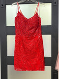 Sherri Hill 55098 Red Embellished Lace Homecoming Dress with Open Lace-Up Back