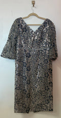 Alexander by Daymor Navy Embroidered Cocktail Dress with Bell Sleeves and Floral Sequin Detailing