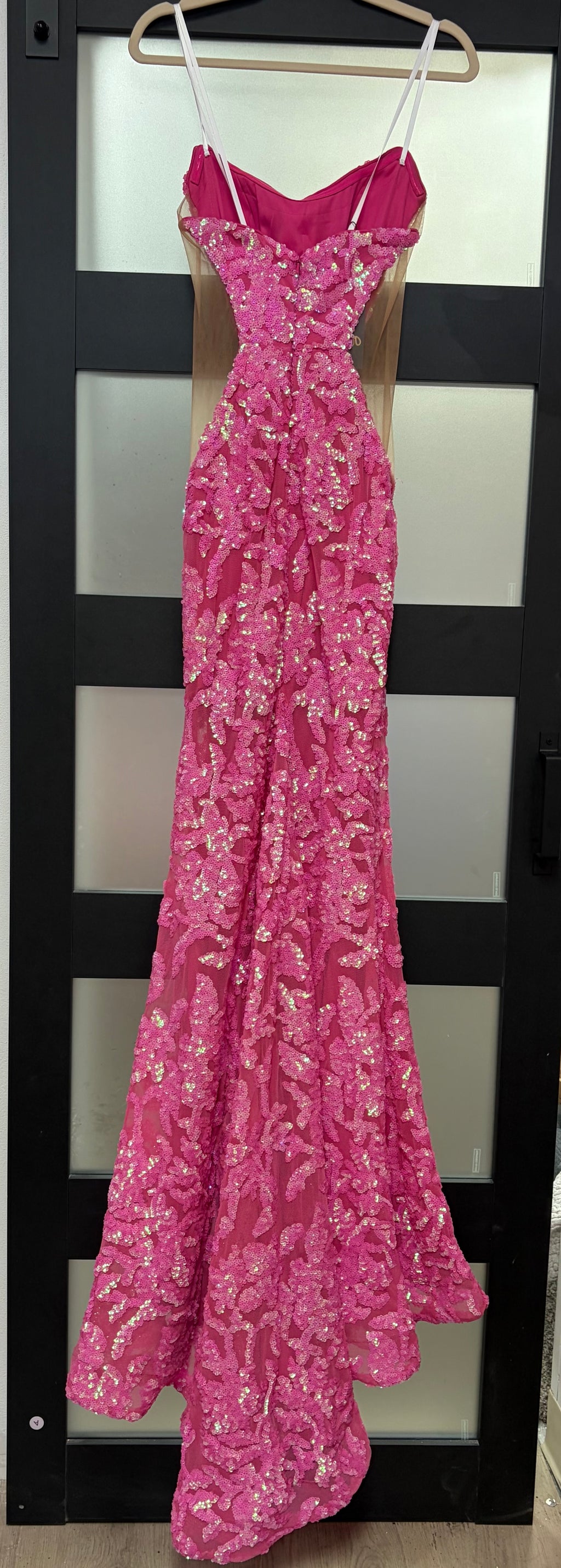 Ava Presley Hot Pink Sequin Mermaid Gown with Illusion Side Panels