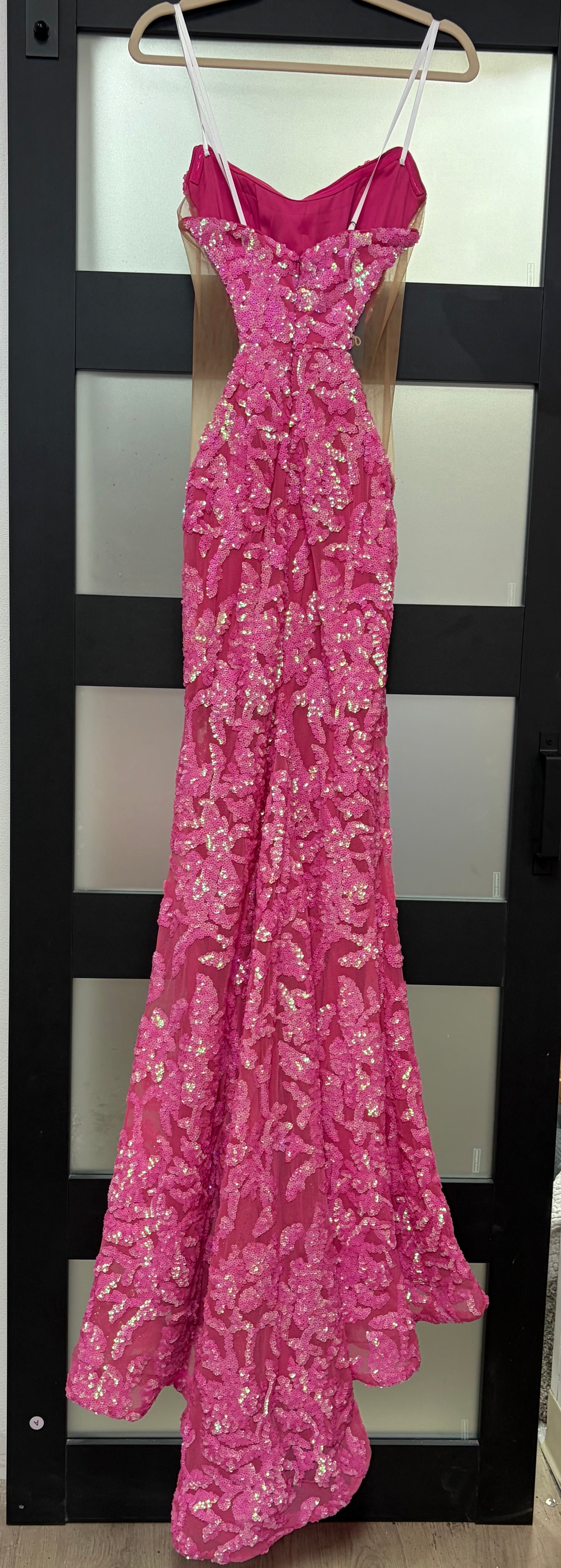 Ava Presley Hot Pink Sequin Mermaid Gown with Illusion Side Panels