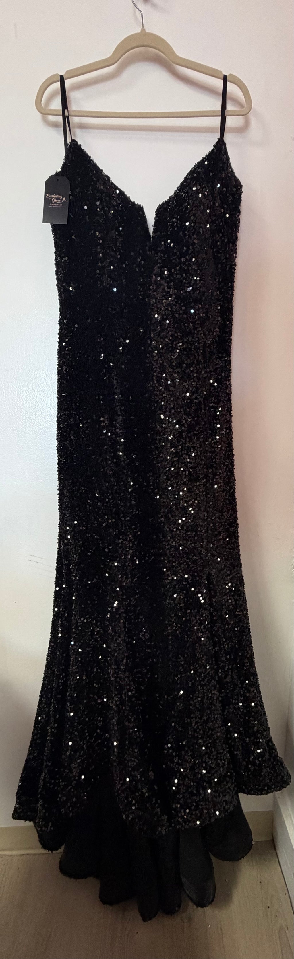 Portia & Scarlett PS2120 Strapless Black Sequin Mermaid Prom Gown
