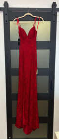 La Femme 29694 Red Lace Open-Back Gown