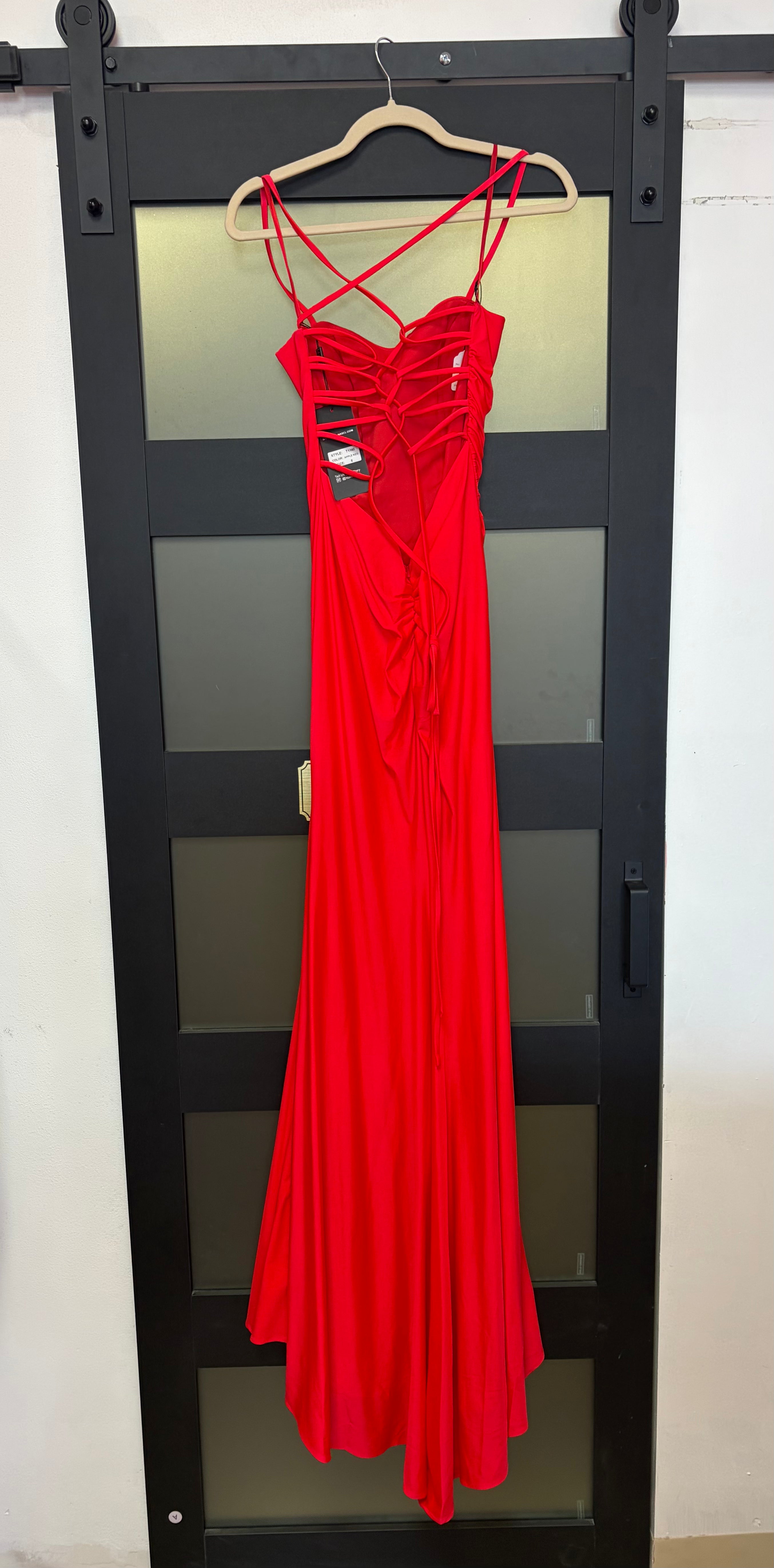 Nox Anabel Style T1140 Apple Red Satin Gown