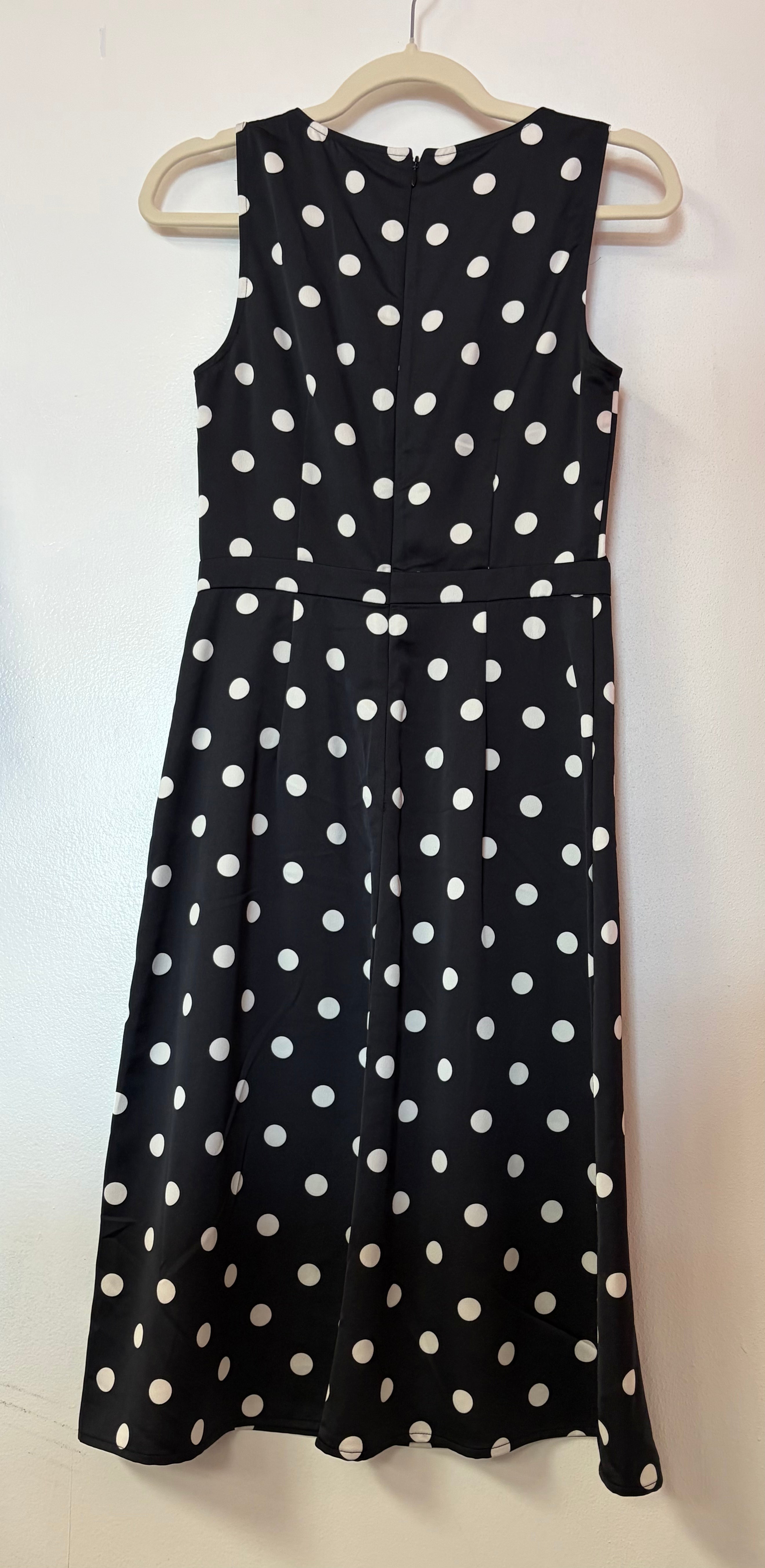 J.Crew Black and White Polka Dot Sleeveless Midi Dress with Draped Cowl Neckline