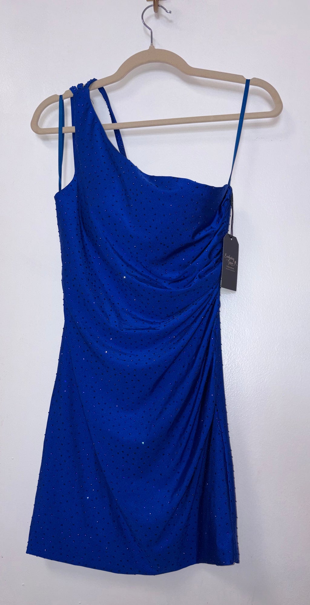 Royal Blue One-Shoulder Rhinestone Homecoming Dress