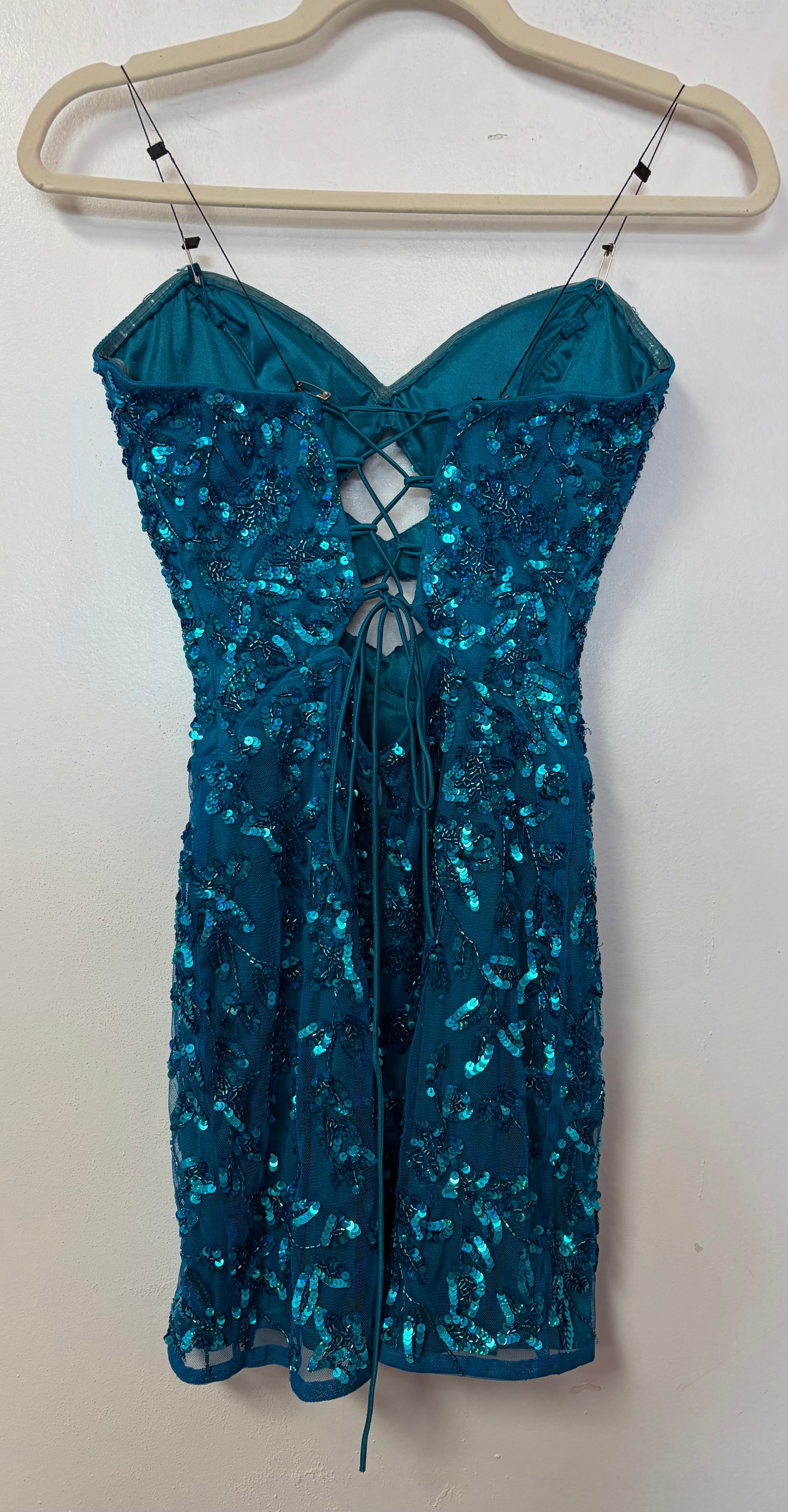 Primavera Couture 4457 Teal Strapless Sequin Mini Dress