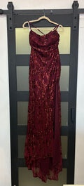Burgundy Sequin Lace-Up Gown