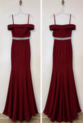 Chicas SS2014 Burgundy Off-Shoulder Mermaid Formal Dress with Rhinestone Waist Detail