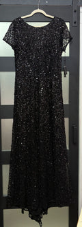 Adrianna Papell Black Sequin Lace Short Sleeve Evening Gown
