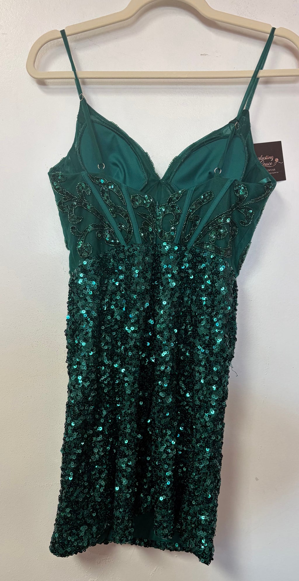 Stacees S8014HL Emerald Green Sequin Corset Mini Dress