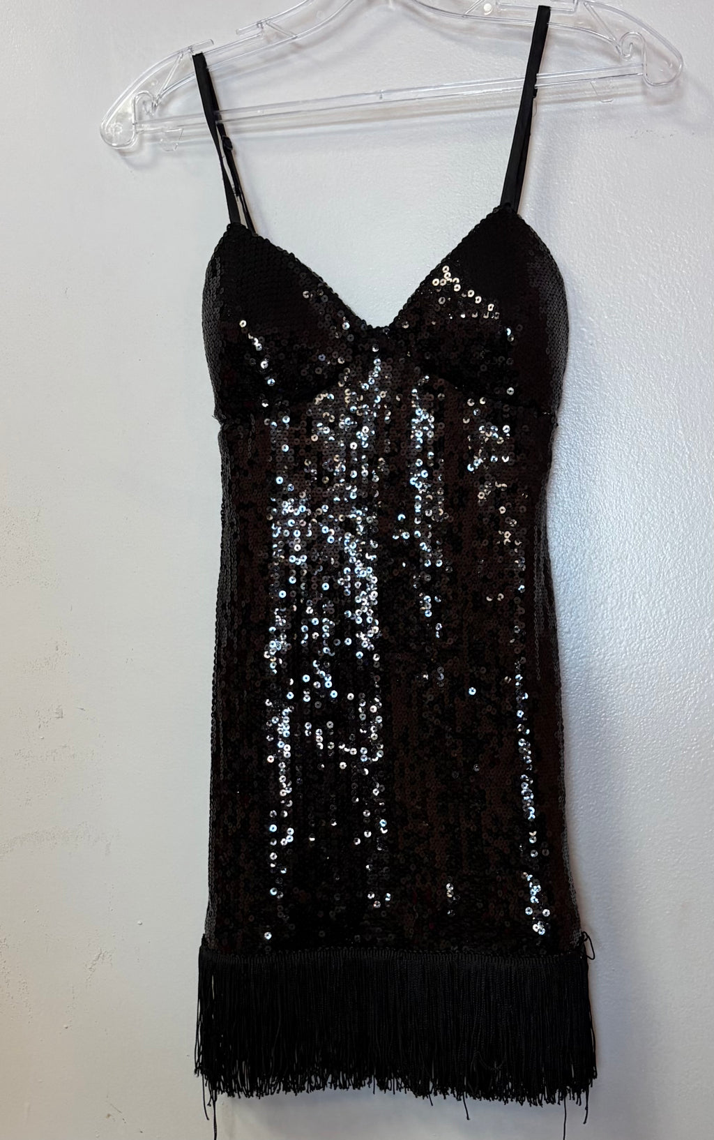 Black Sequin Fringe Flapper Mini Dress