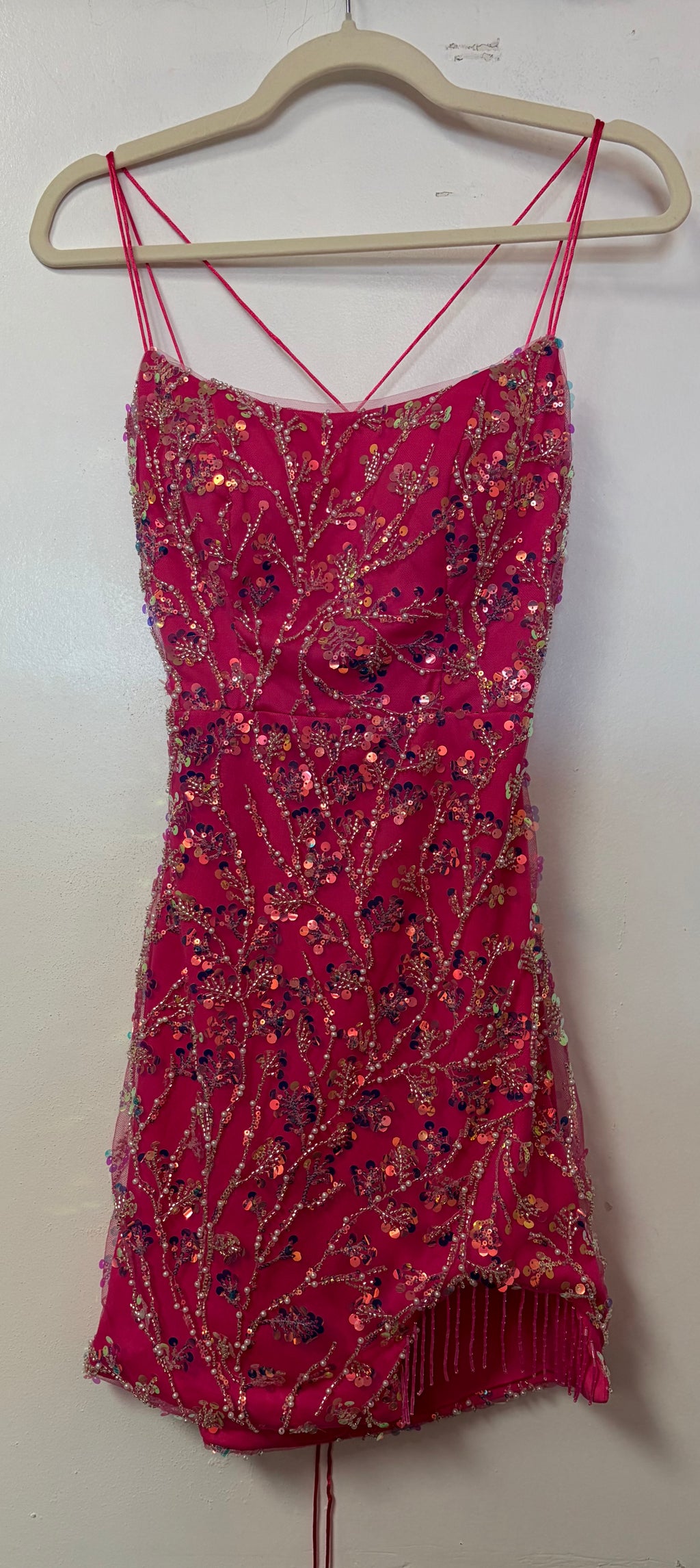 Zapaka Hot Pink Multicolor Sequin Lace-Up Mini Dress
