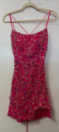 Zapaka Hot Pink Multicolor Sequin Lace-Up Mini Dress