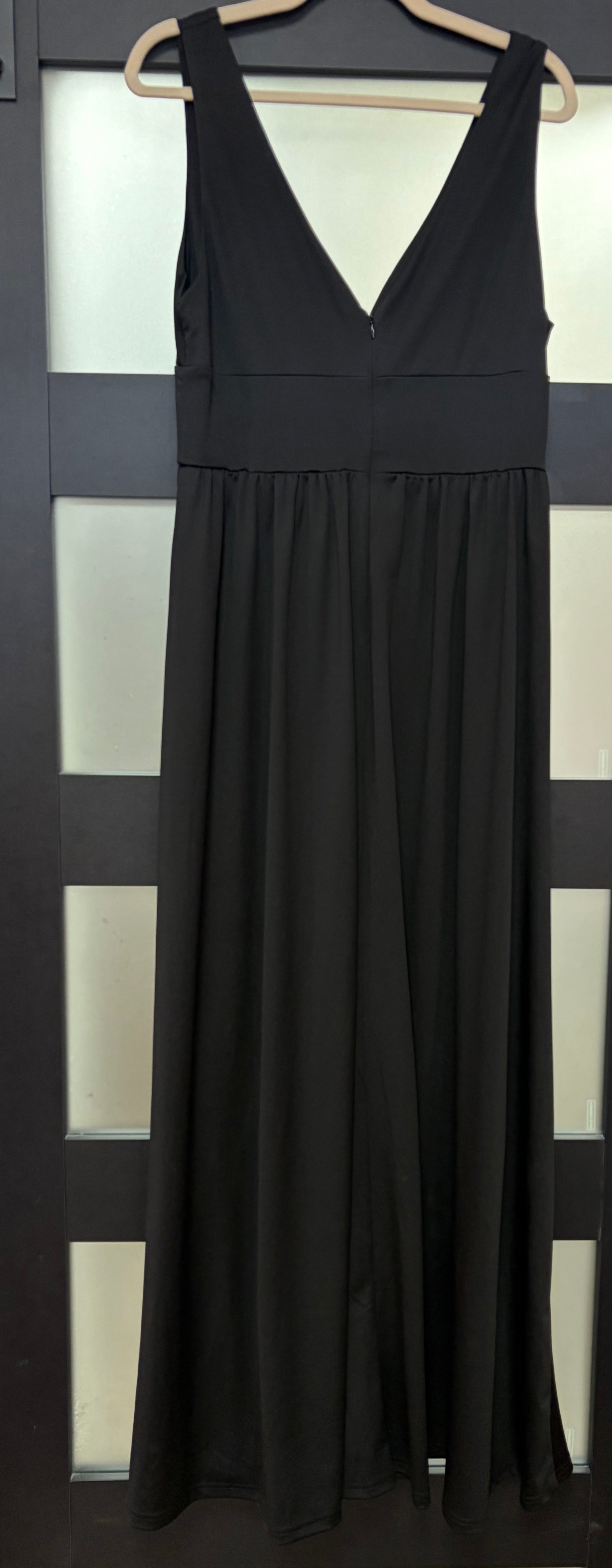 Ever-Pretty Black Empire Waist A-Line Formal Dress with Deep V-Neck