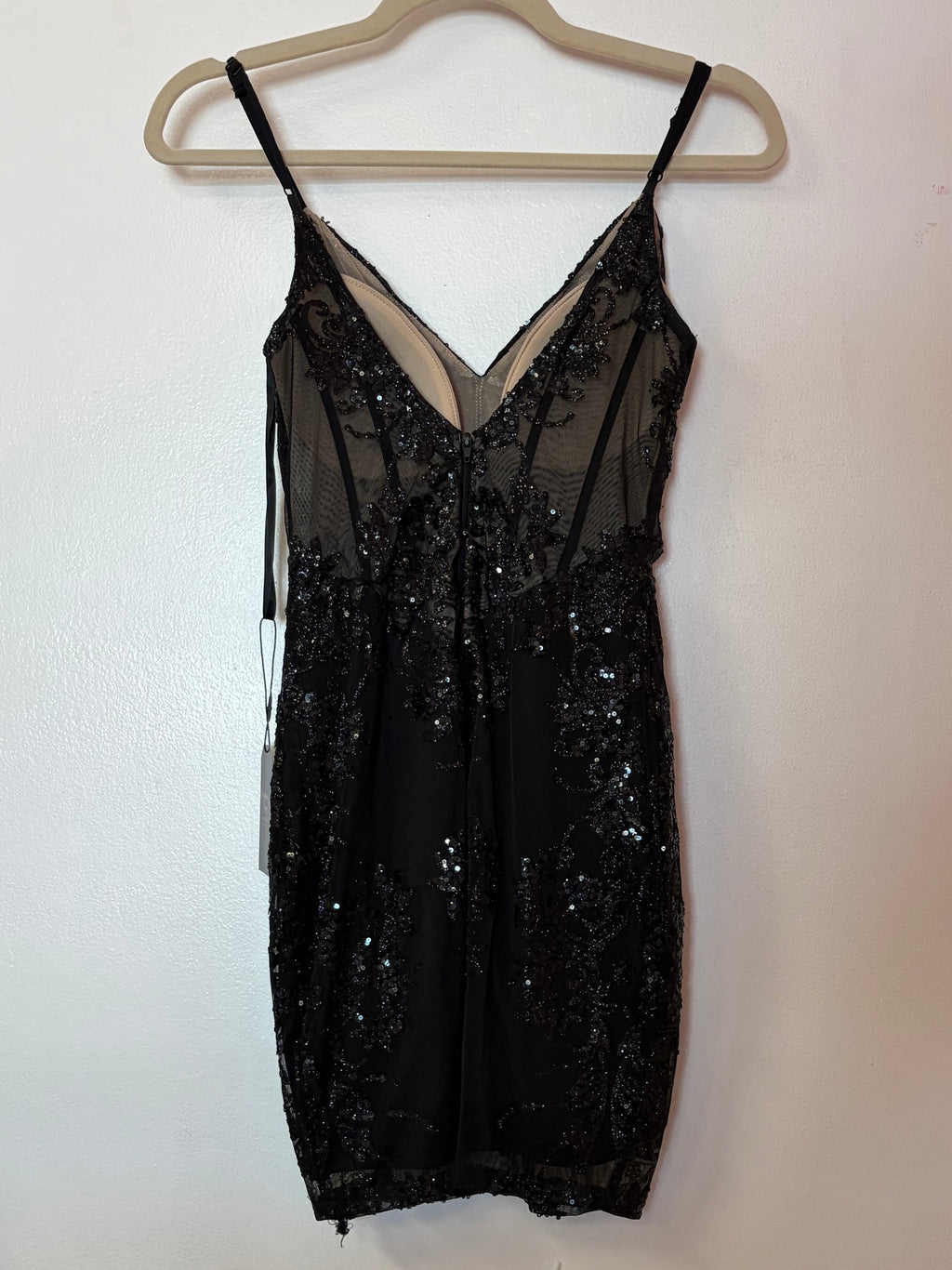 Windsor Black Beaded Illusion Corset Mini Dress