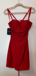 Red Rhinestone Corset Lace-Up Homecoming Dress