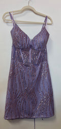 Ed Young Lilac Sequin Homecoming Dress with Corset Bodice and Lace-Up Back