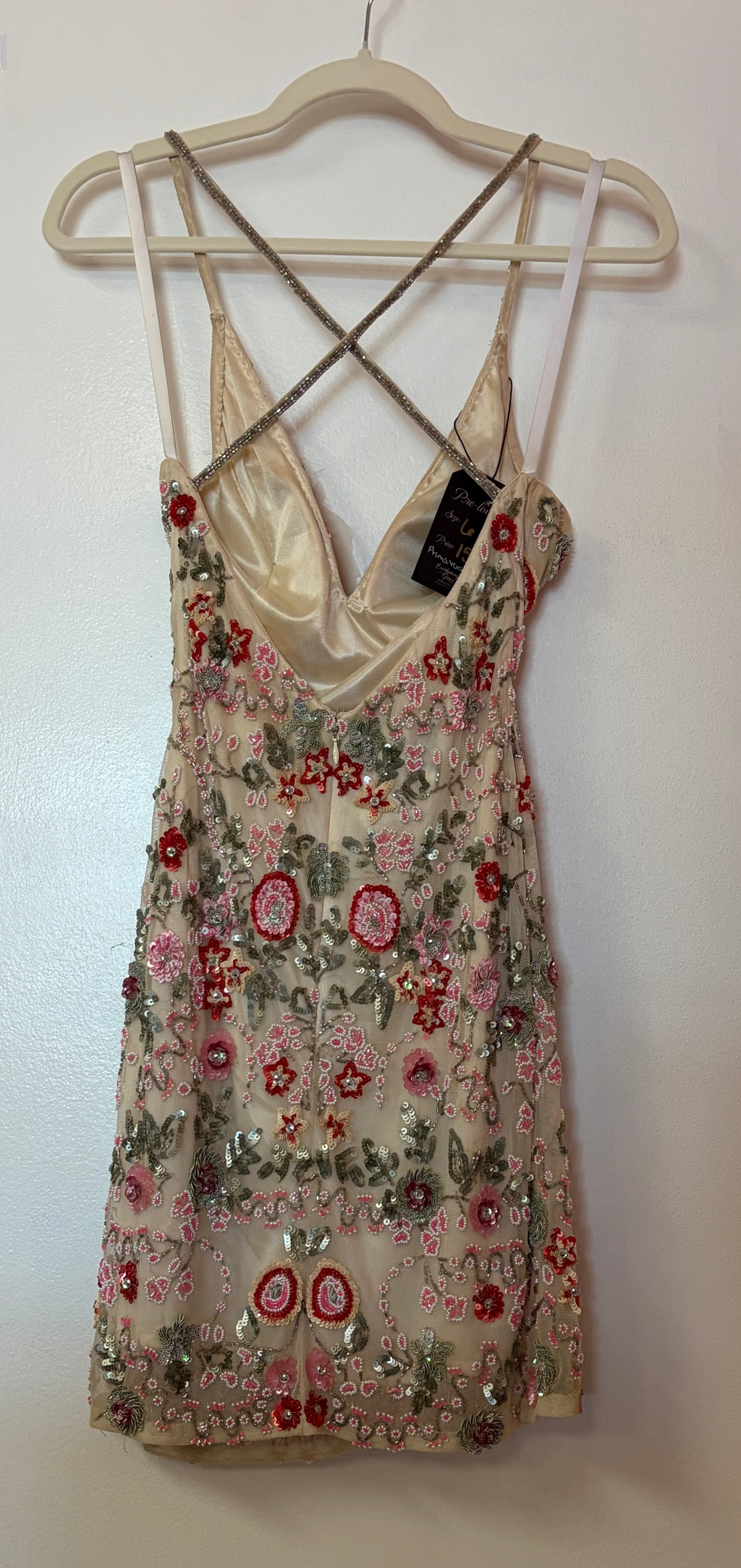 Primavera 1938 Nude Floral Beaded Cocktail Dress – Embellished Mesh V-Neck Party Dress