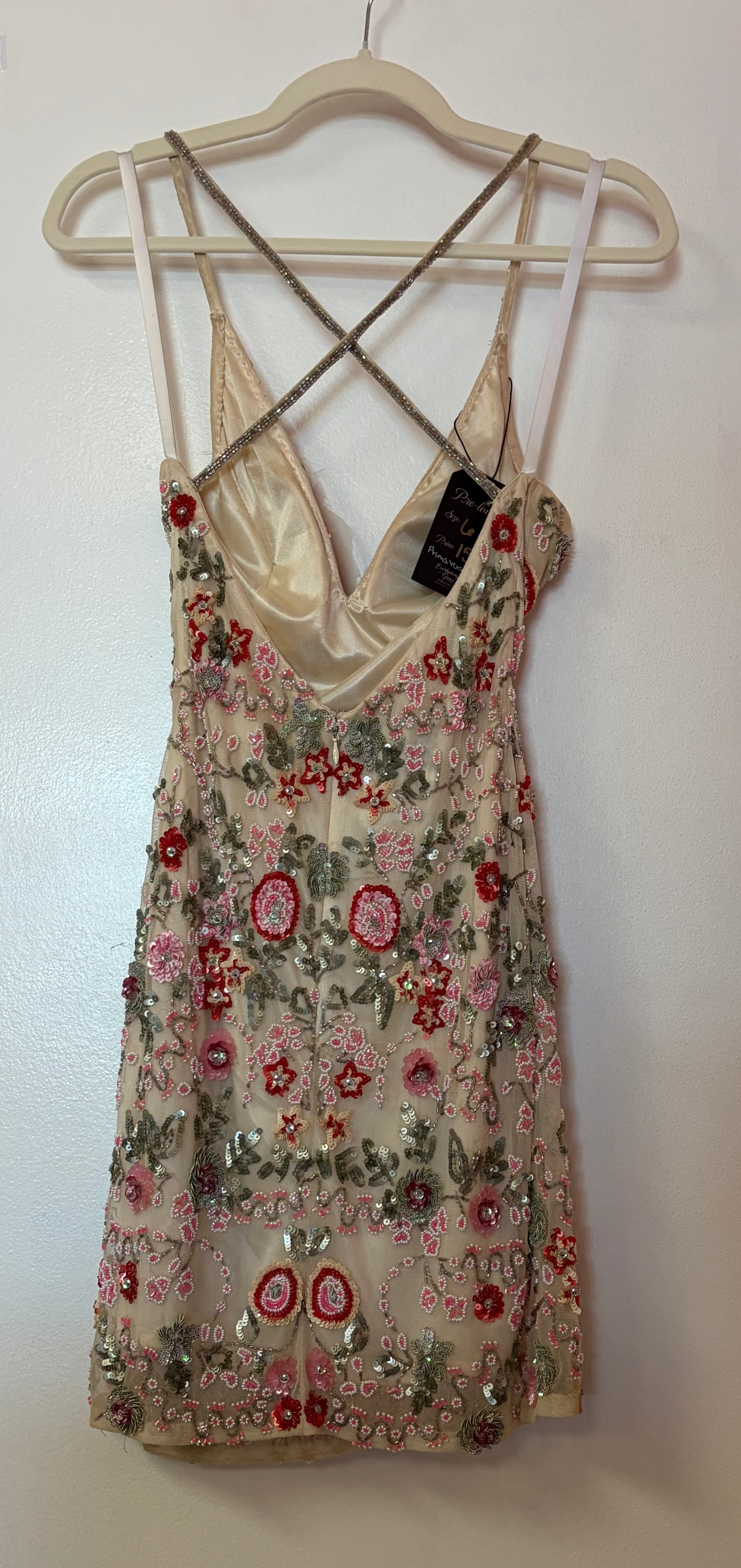 Primavera 1938 Nude Floral Beaded Cocktail Dress – Embellished Mesh V-Neck Party Dress