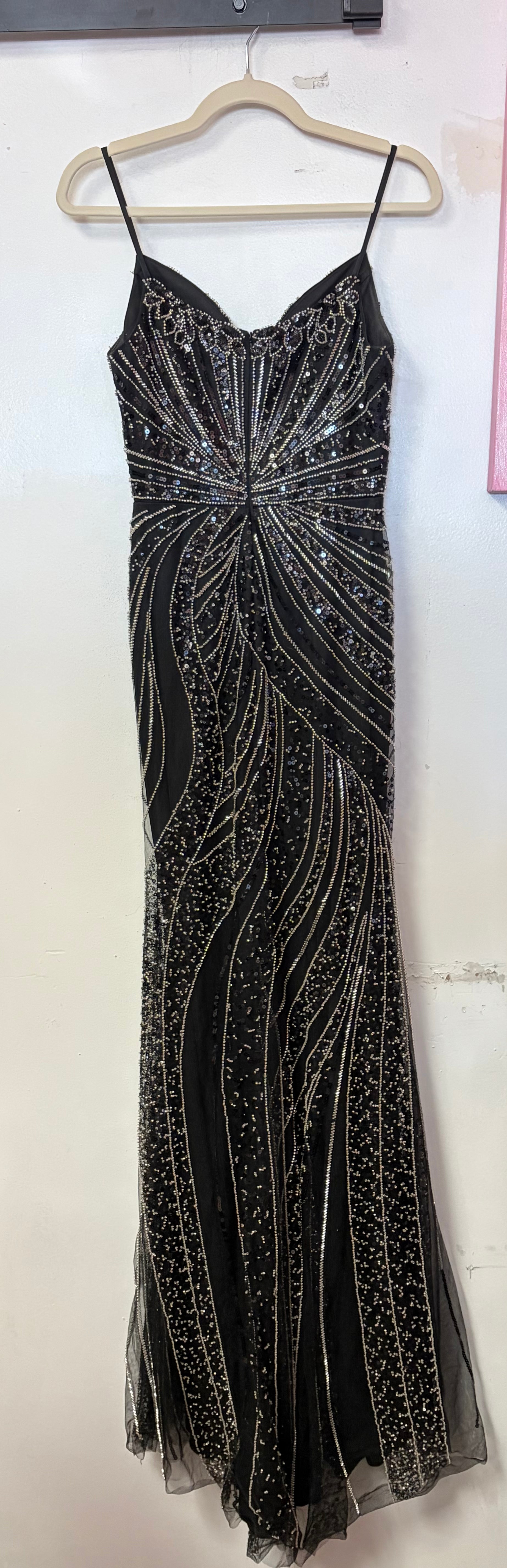 Ed Young Black & Silver Beaded Formal Gown