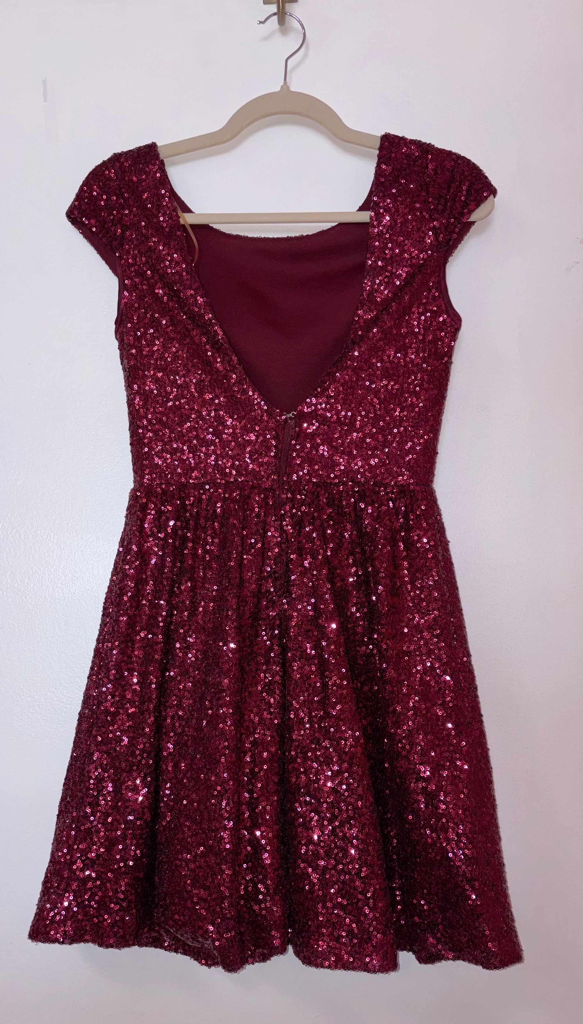 Speechless Burgundy Sequin Fit & Flare Dress