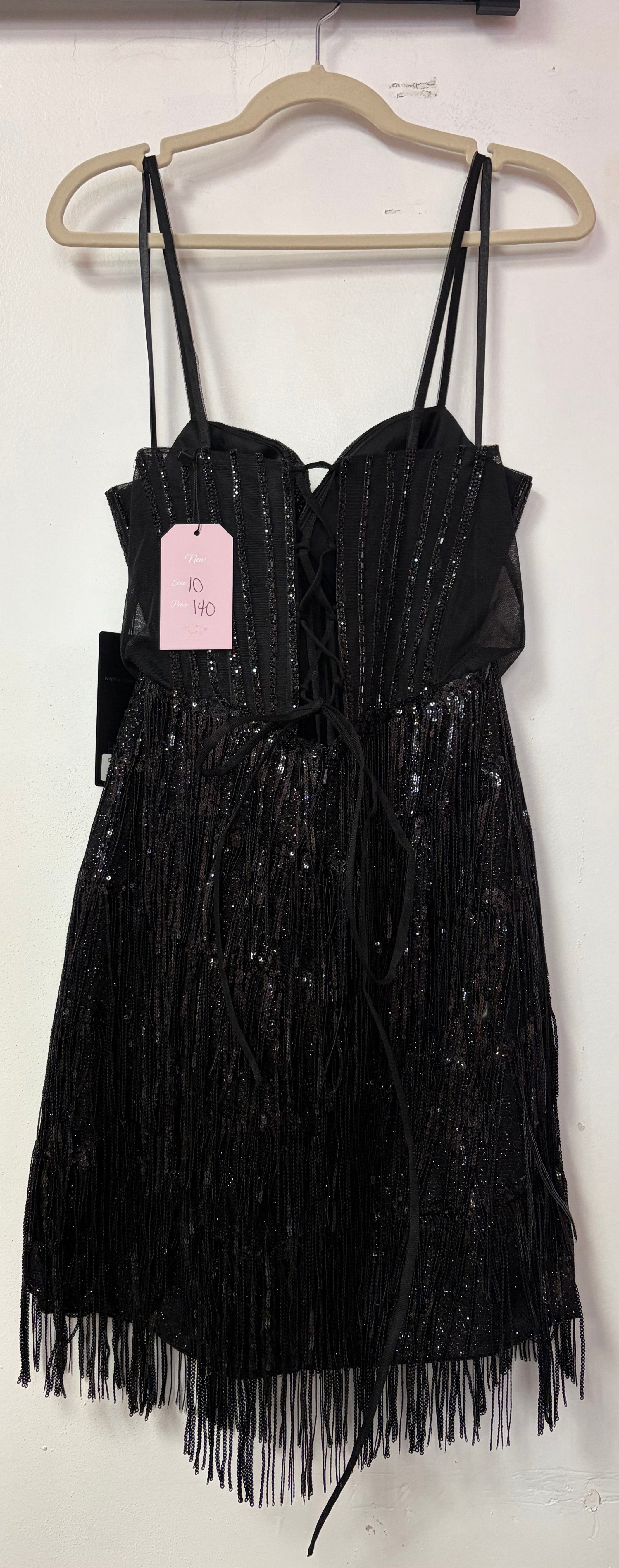 Nox Anabel T132 Short Beaded Corset Fringe Cocktail Dress