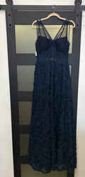 Adrianna Papell Navy Floral Appliqué Evening Gown