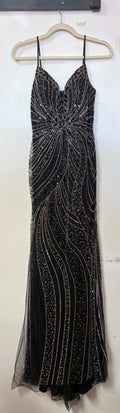Ed Young Black & Silver Beaded Formal Gown